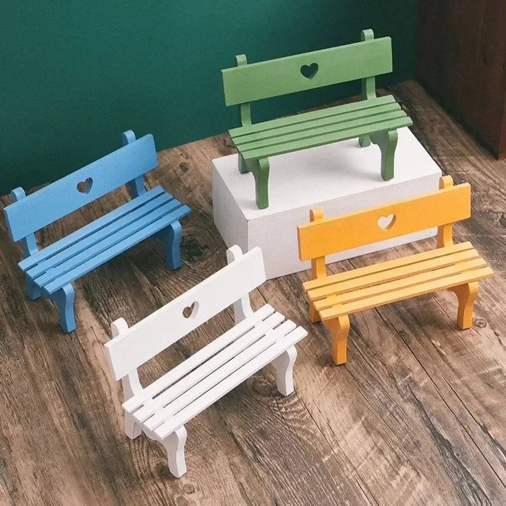 Mini Wooden Bench Fairy Garden Ornament Dollhouse Micro Landscape Decor 2