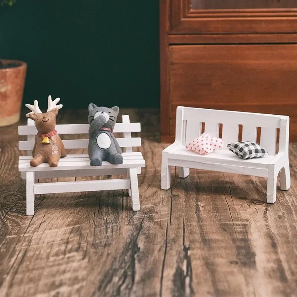 Mini Wooden Bench Fairy Garden Ornament Dollhouse Micro Landscape Decor 1