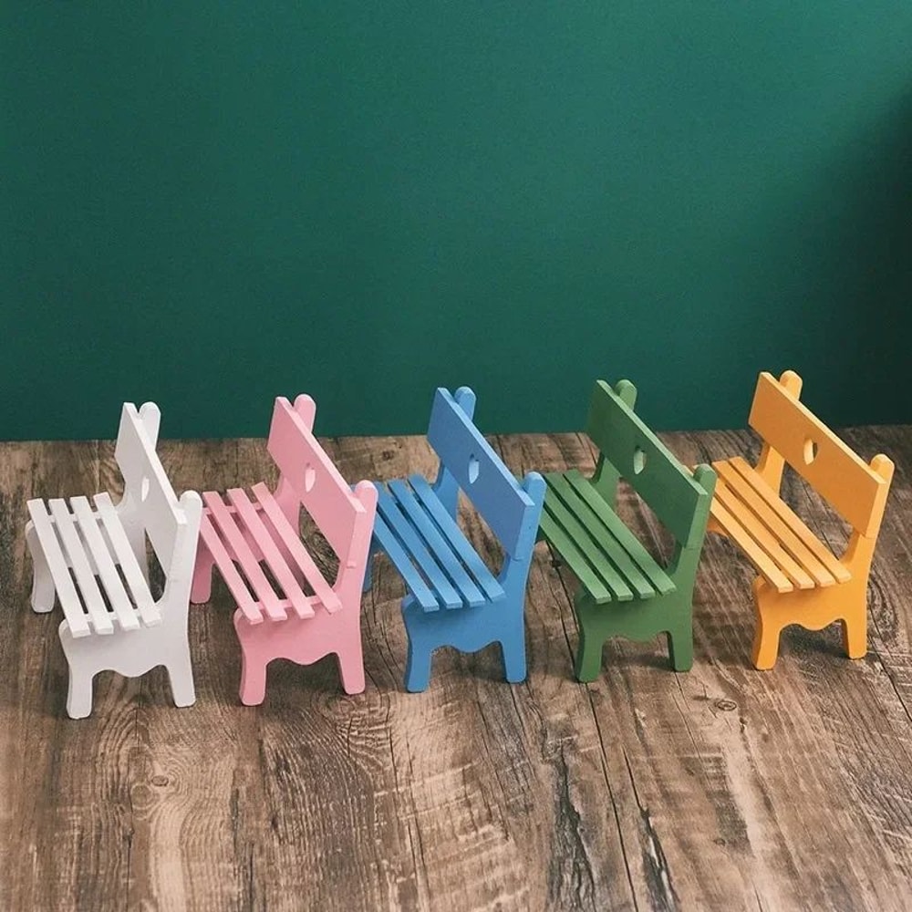 Mini Wooden Bench Fairy Garden Ornament Dollhouse Micro Landscape Decor 5