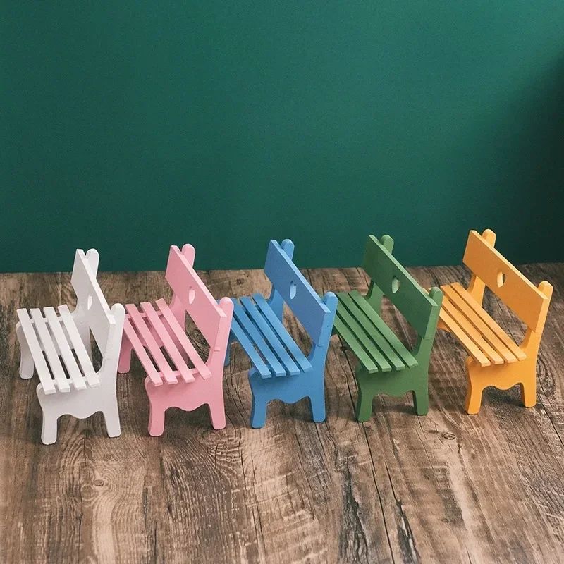 Mini Wooden Bench Fairy Garden Ornament Dollhouse Micro Landscape Decor 5