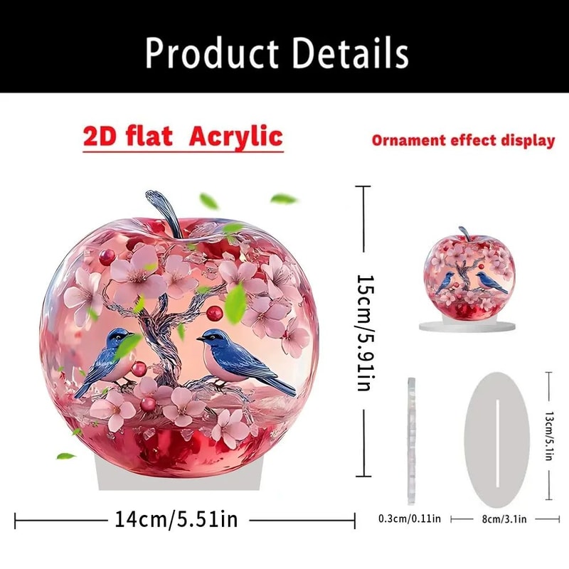 Crystal Apple Figurine Paperweight Clear Acrylic Handmade Desk Home Decor Ornament 9