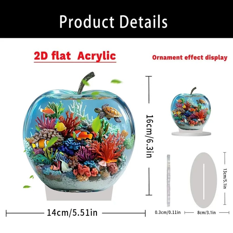 Crystal Apple Figurine Paperweight Clear Acrylic Handmade Desk Home Decor Ornament 10