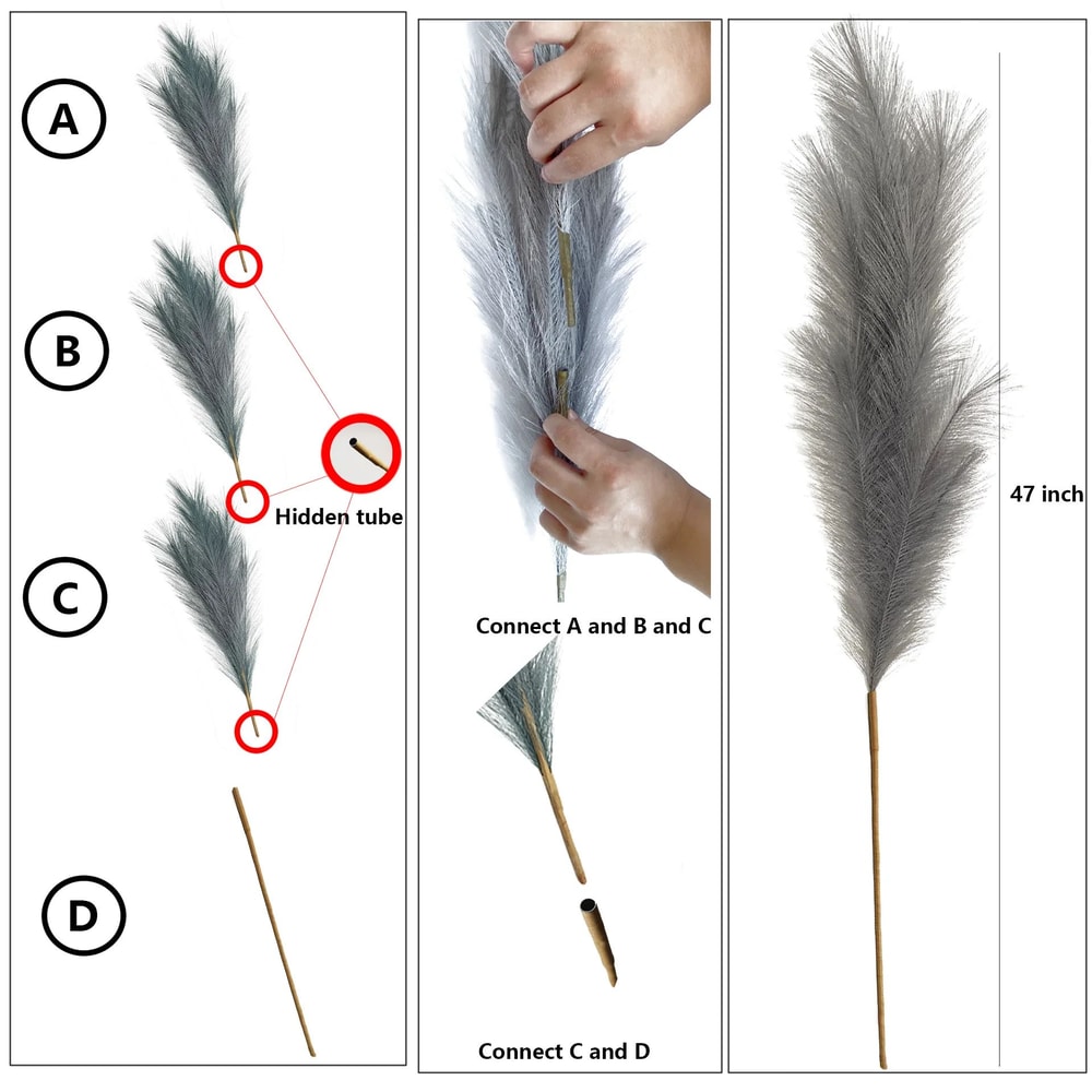 Large Artificial Faux Pampas Grass Stems 47in Tall Fluffy Boho Home Decor 5