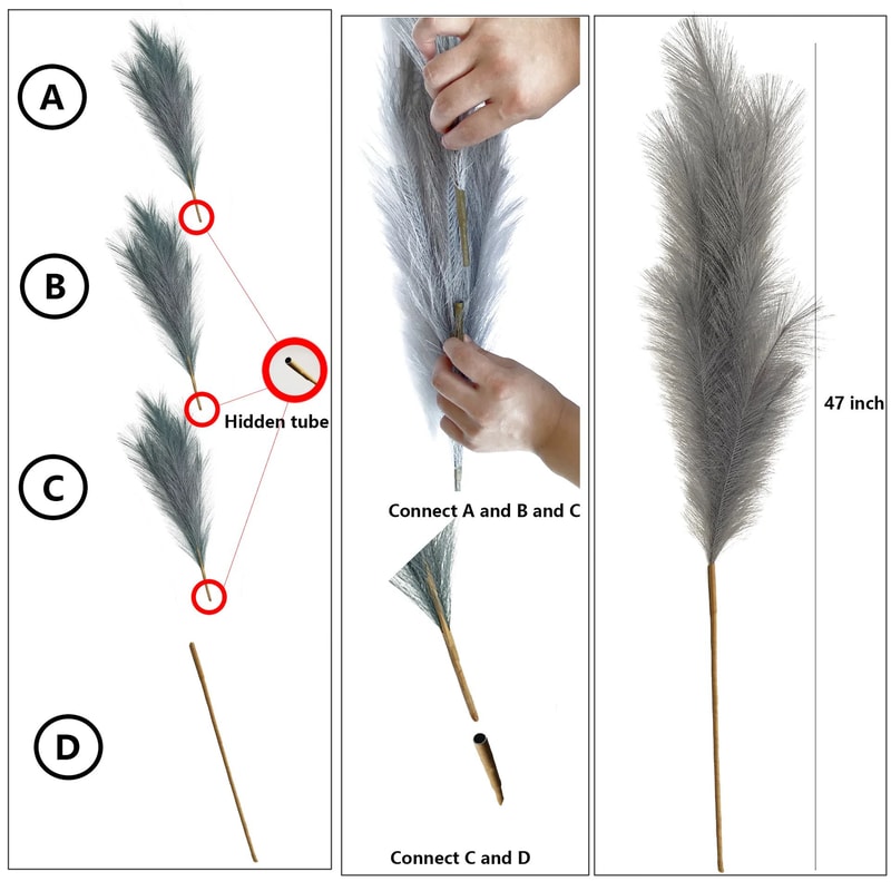 Large Artificial Faux Pampas Grass Stems 47in Tall Fluffy Boho Home Decor 5