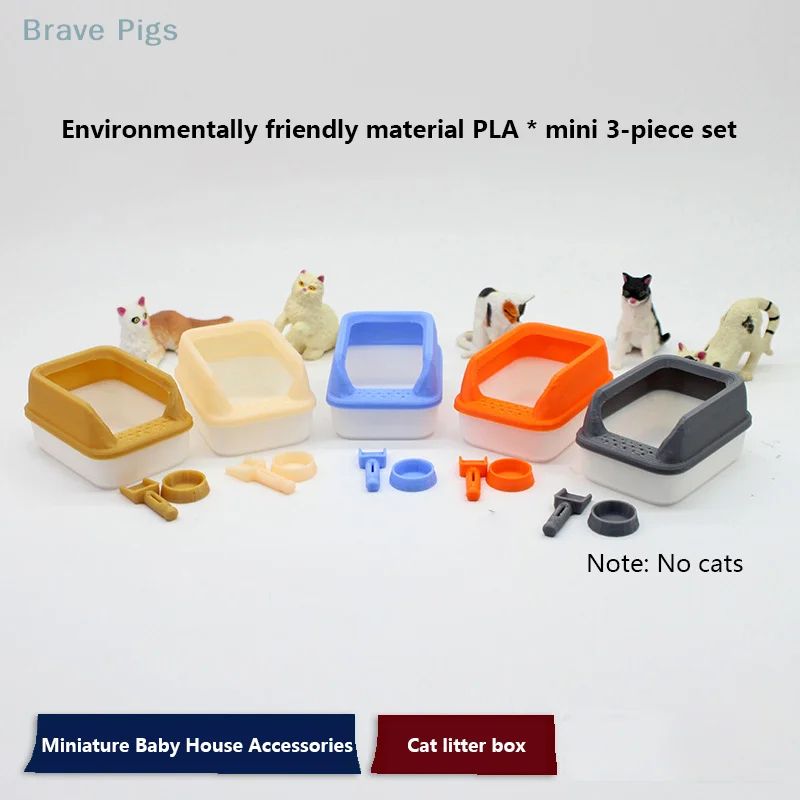 3pcs Mini Dollhouse Cat Litter Box Set Miniature Pet Supplies With Shovel Accessories 5