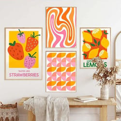 pink strawberry lemon cocktail canvas poster – retro kitchen & bar wall art