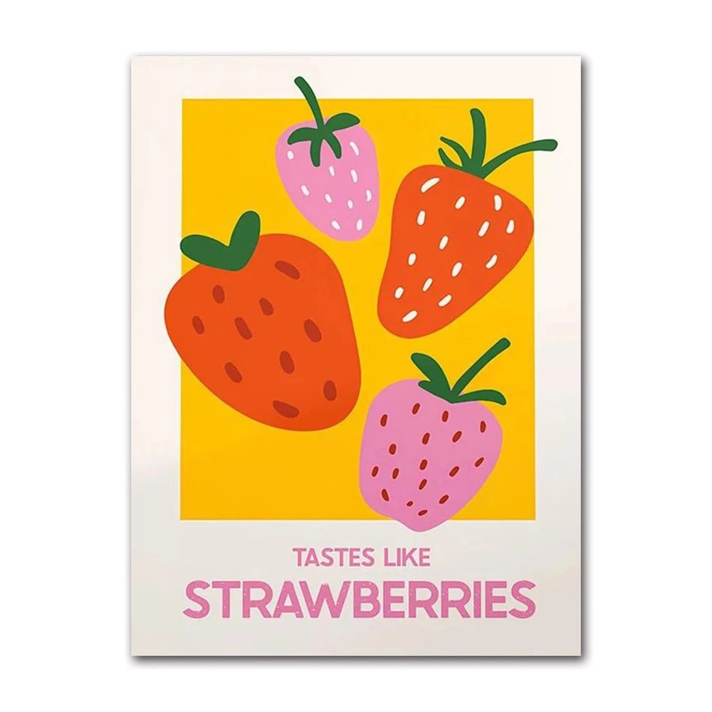 Pink Strawberry Lemon Cocktail Canvas Poster Retro Kitchen Bar Wall Art 13