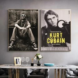kurt cobain retro rock music canvas poster – black & white vintage wall art