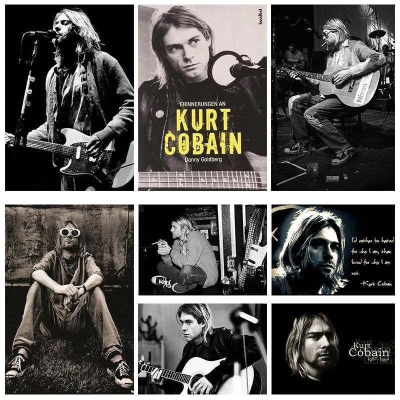 Kurt Cobain Retro Rock Music Canvas Poster Black White Vintage Wall Art 5