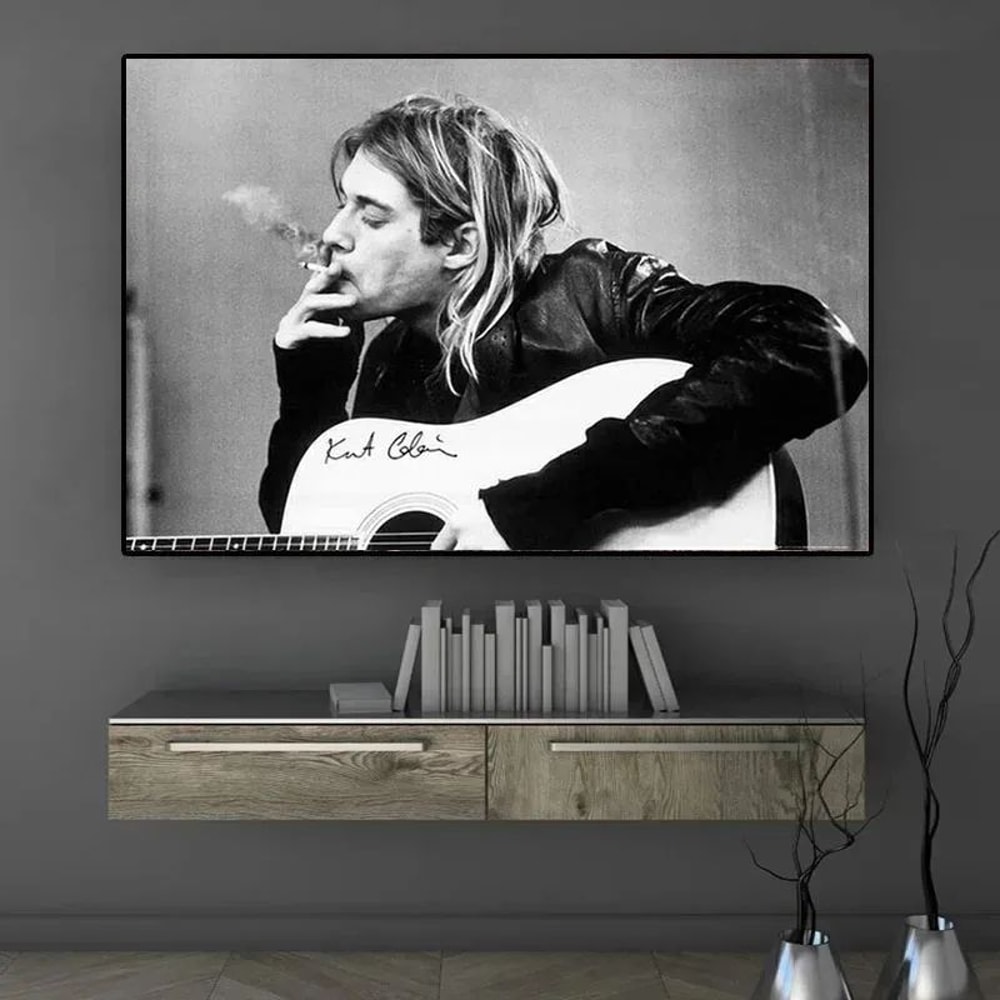 Kurt Cobain Retro Rock Music Canvas Poster Black White Vintage Wall Art 2