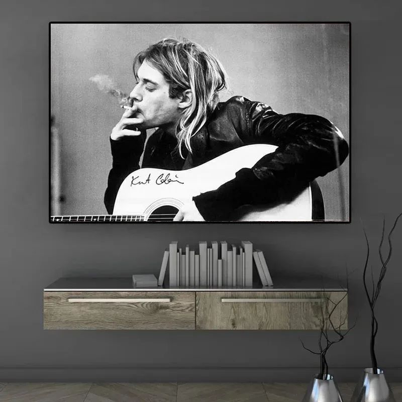 Kurt Cobain Retro Rock Music Canvas Poster Black White Vintage Wall Art 2