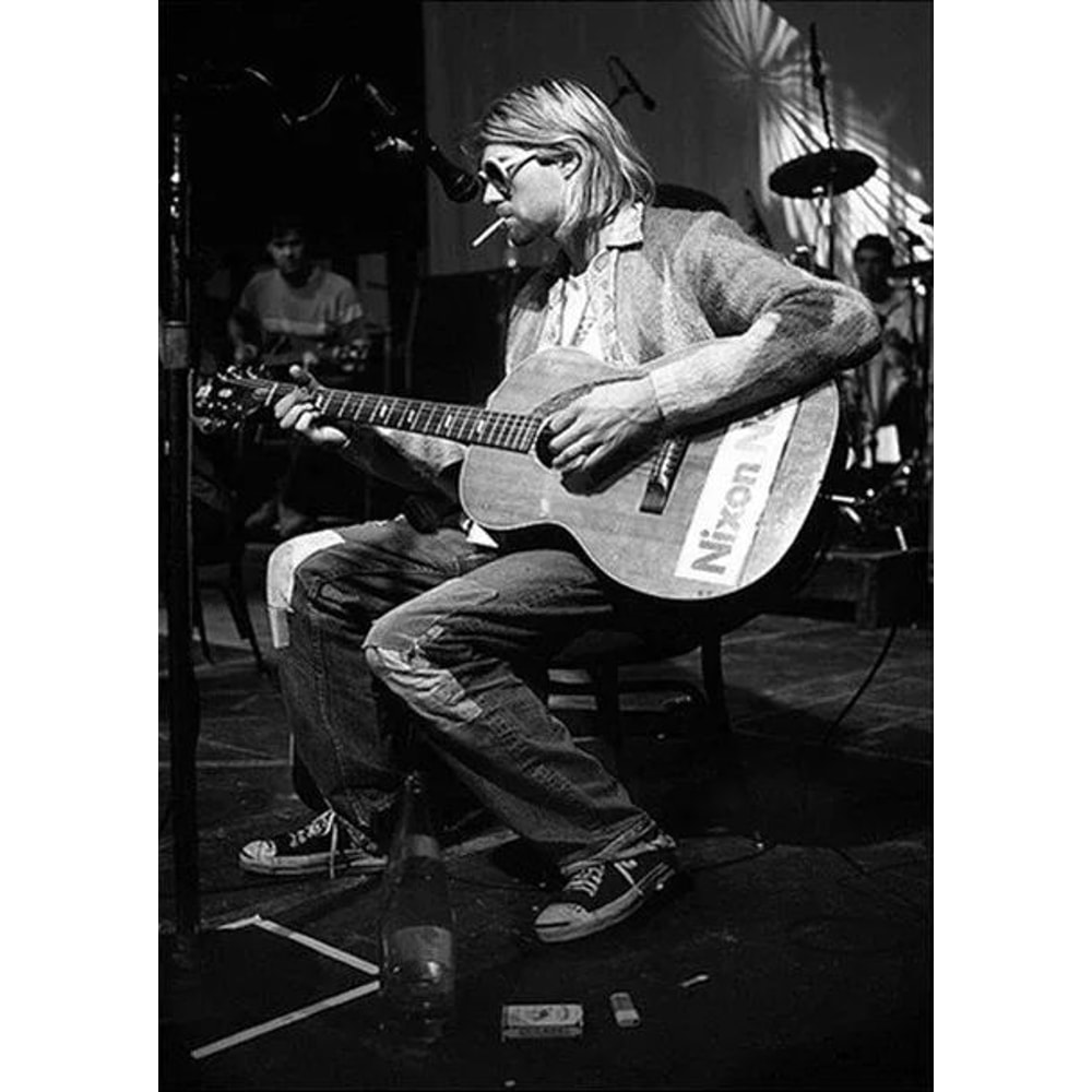 Kurt Cobain Retro Rock Music Canvas Poster Black White Vintage Wall Art 7