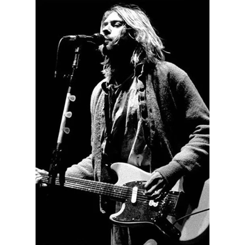 Kurt Cobain Retro Rock Music Canvas Poster Black White Vintage Wall Art 8