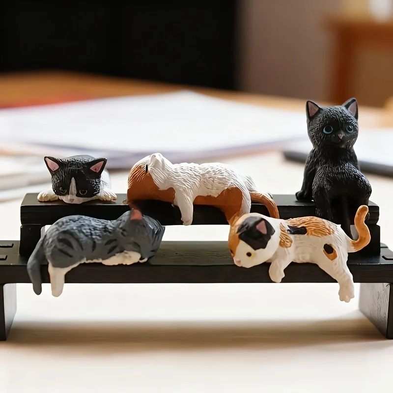 5Pack Kawaii Healing Cat Screen Sitter Figurines Cute Monitor Desk Companion Decor 0