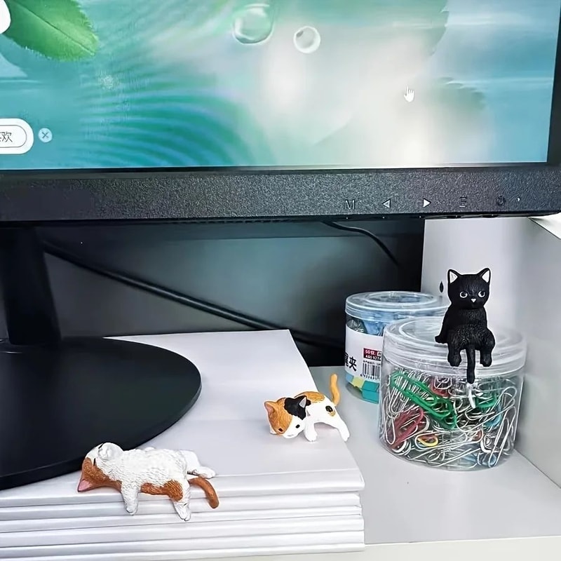 5Pack Kawaii Healing Cat Screen Sitter Figurines Cute Monitor Desk Companion Decor 3