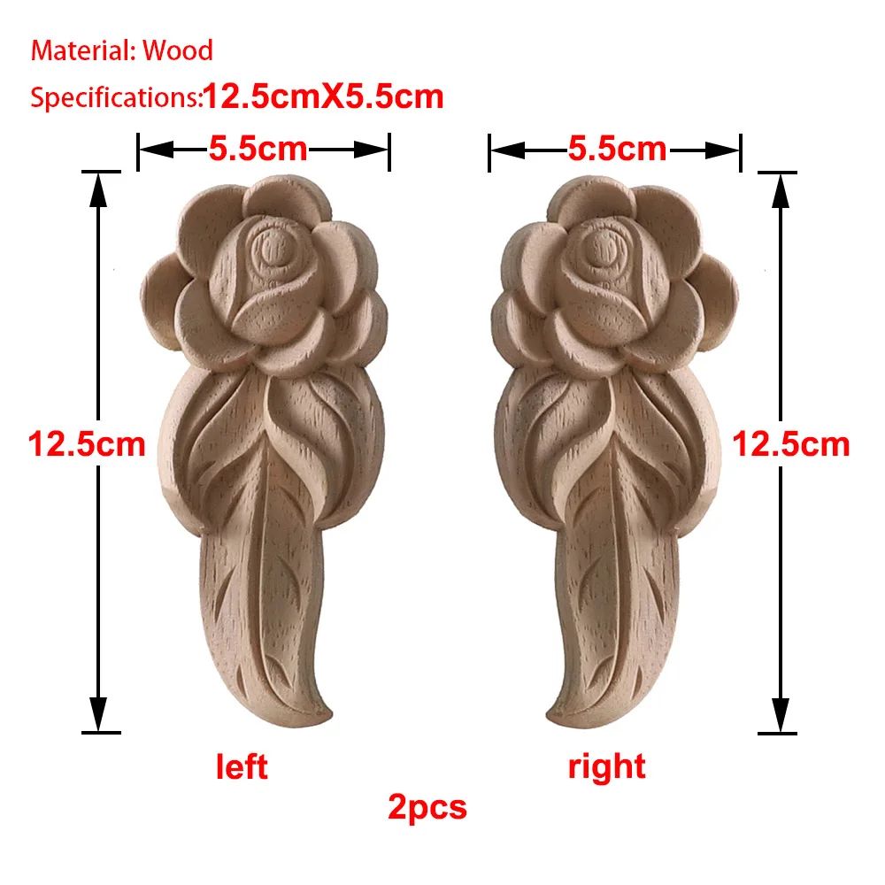 Carved Wood Rose Applique European Floral Trim For Cabinet Door Wall Decor 7