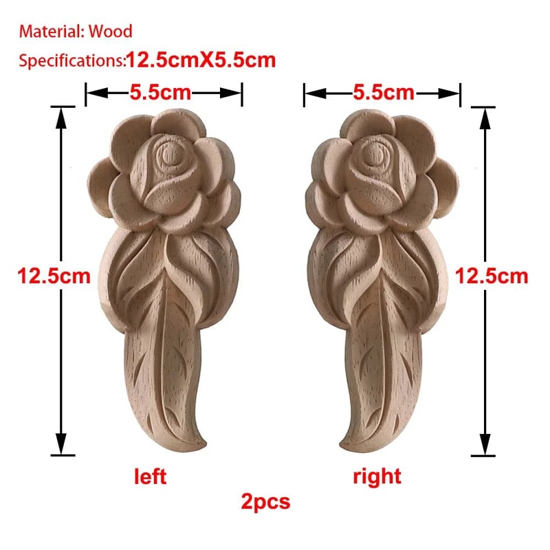 Carved Wood Rose Applique European Floral Trim For Cabinet Door Wall Decor 7