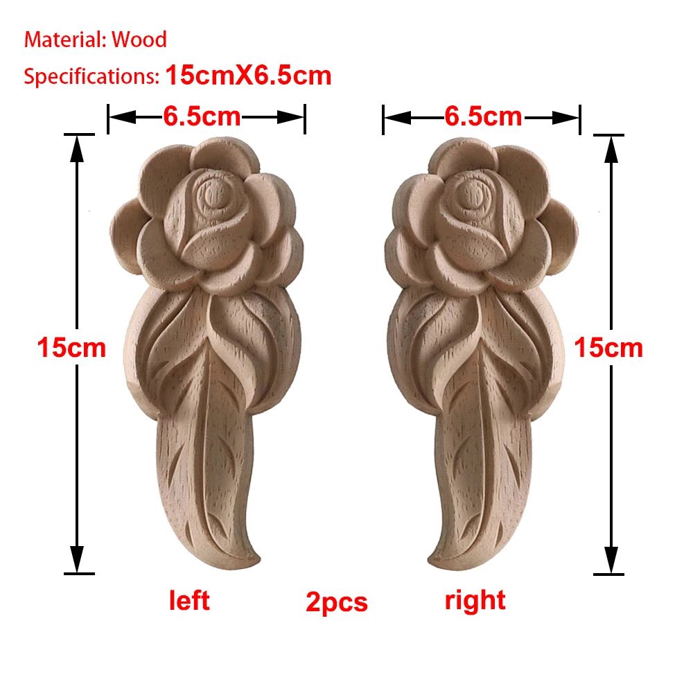 Carved Wood Rose Applique European Floral Trim For Cabinet Door Wall Decor 8