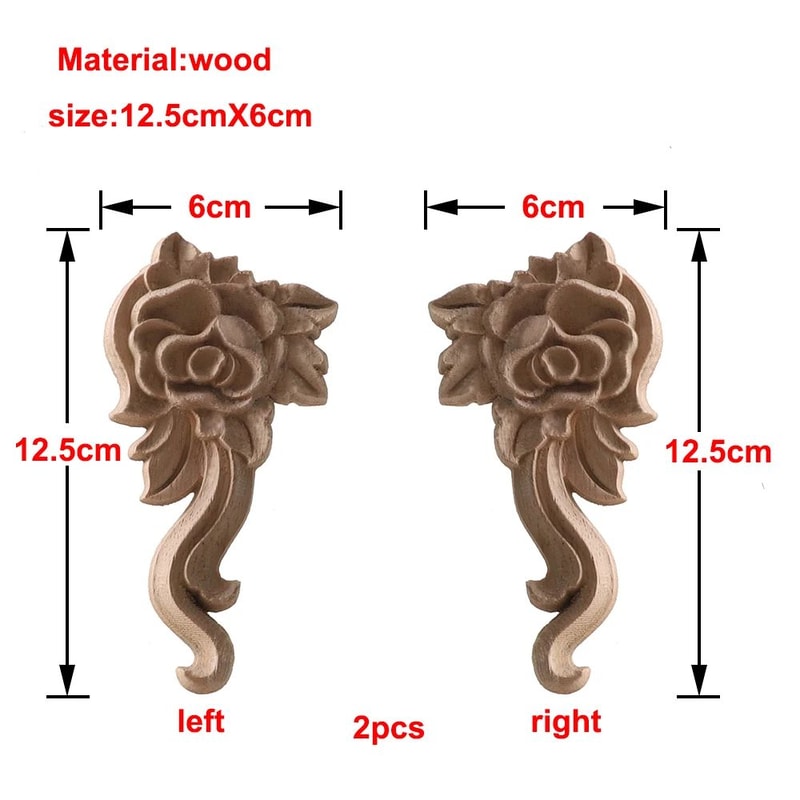 Carved Wood Rose Applique European Floral Trim For Cabinet Door Wall Decor 10