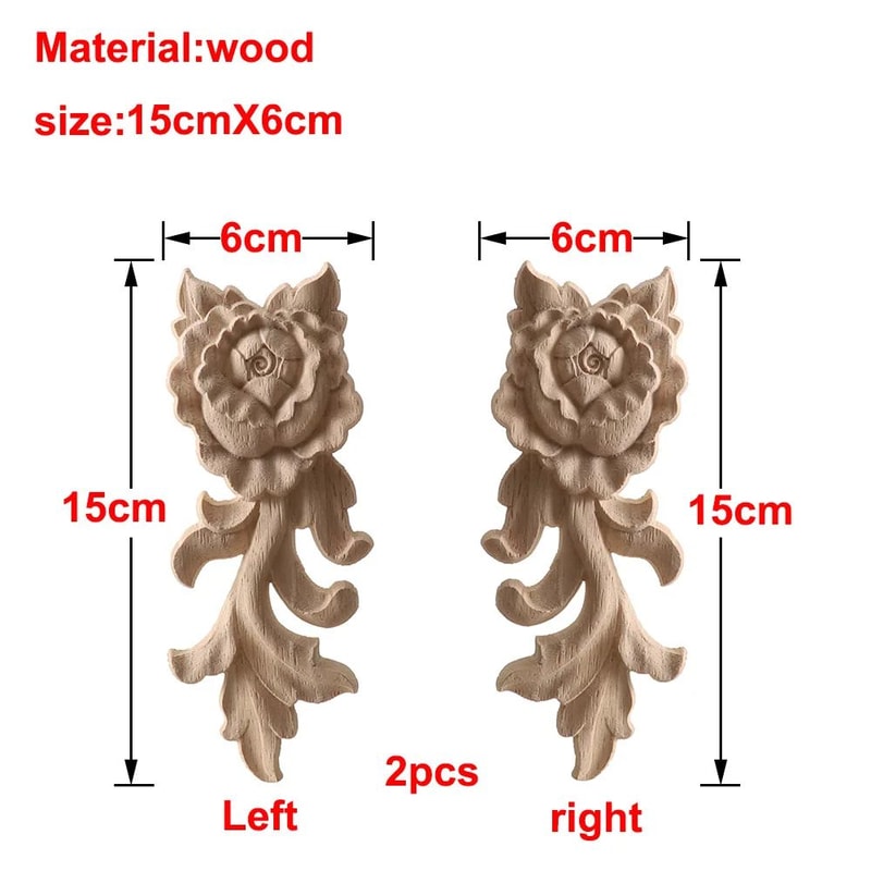 Carved Wood Rose Applique European Floral Trim For Cabinet Door Wall Decor 12