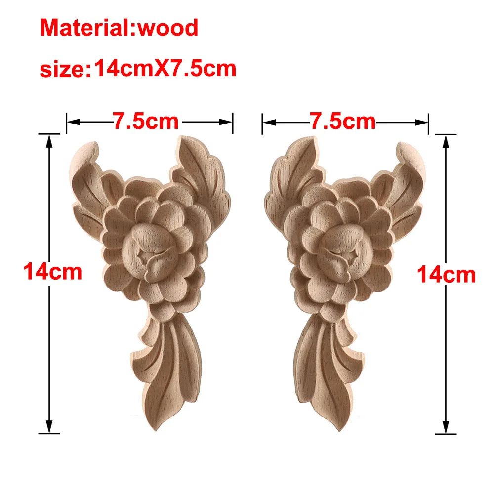 Carved Wood Rose Applique European Floral Trim For Cabinet Door Wall Decor 13