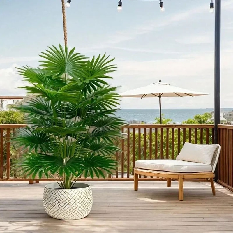 315Inch Artificial Fan Palm Tree Large Fake Tropical Plant For Indoor Outdoor Home Decor 0
