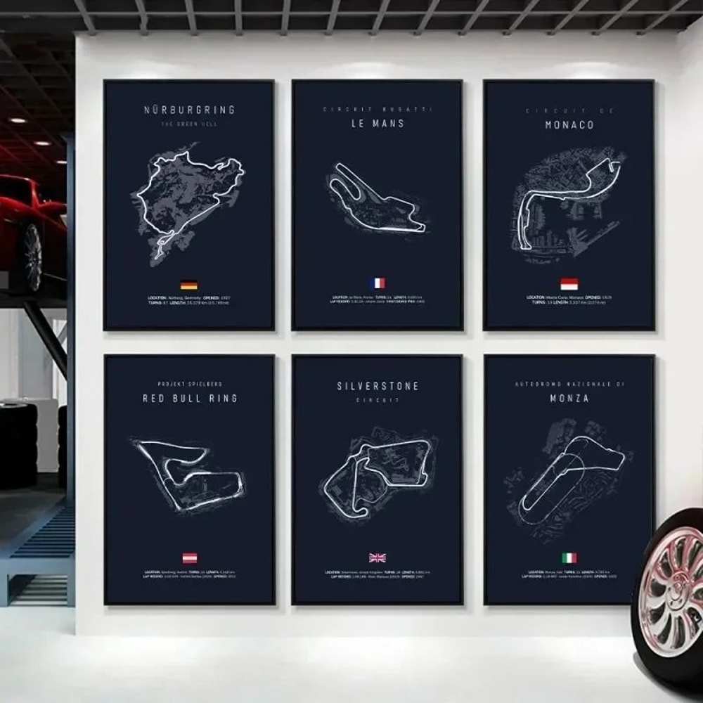 F1 Circuit Track Canvas Wall Art Nurburgring Monza Silverstone Motorsport Racing Poster 4