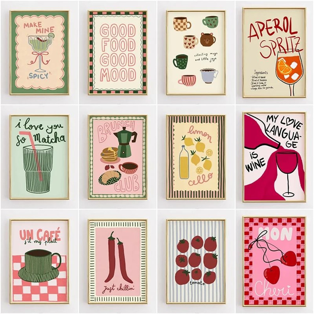 Funny Kitchen Quote Canvas Wall Art Retro Coffee Food Illustration Poster For Home Decor 0