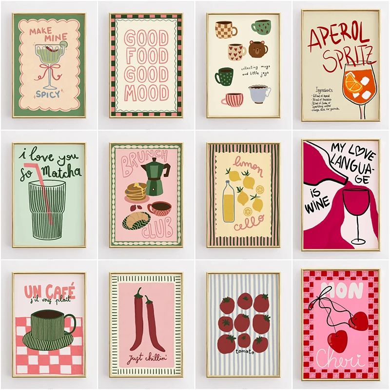 Funny Kitchen Quote Canvas Wall Art Retro Coffee Food Illustration Poster For Home Decor 0