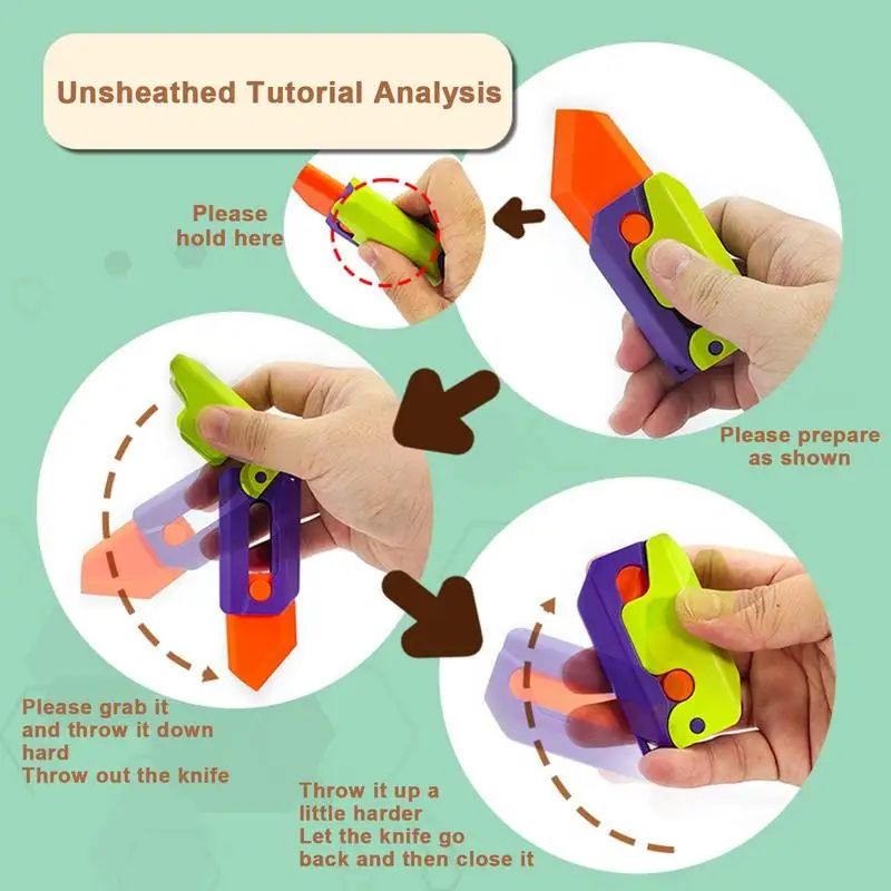 3D Printed Carrot Butterfly Fidget Knife Toy Funny Gravity Folding Stress Relief Gadget 3