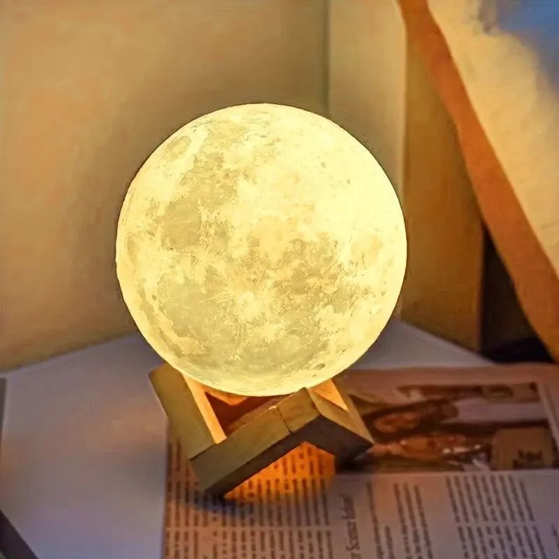 DIY Planet Moon Night Light 8cm Galaxy Painting Lamp With Wooden Stand 2