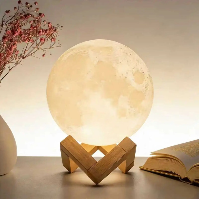 DIY Planet Moon Night Light 8cm Galaxy Painting Lamp With Wooden Stand 5