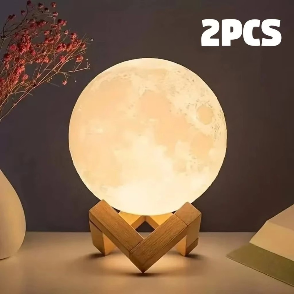 DIY Planet Moon Night Light 8cm Galaxy Painting Lamp With Wooden Stand 6