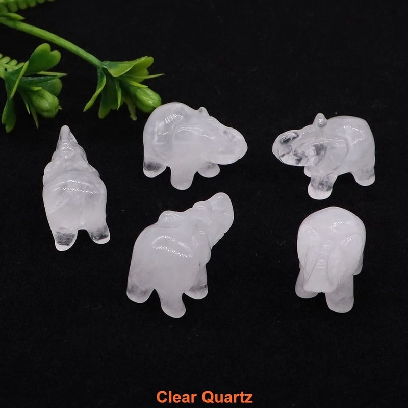 Mini Elephant Crystal Figurine Natural Healing Stone Animal Statue For Home Decor 14