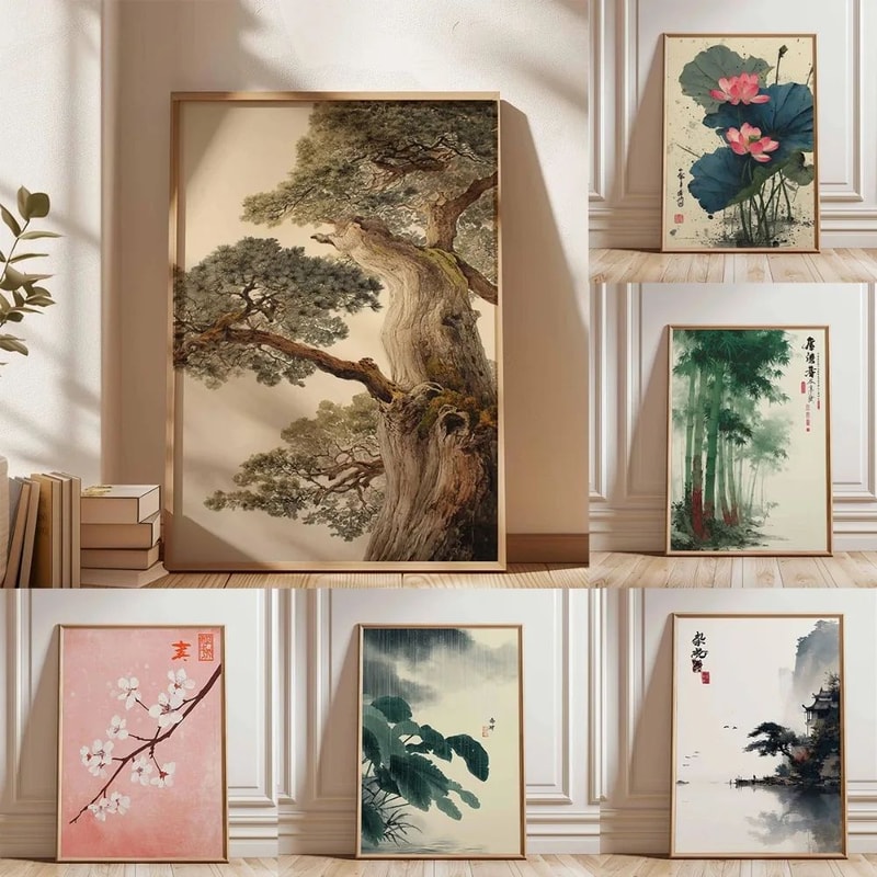 Ancient Pine Tree Canvas Wall Art Japanese Zen Nature Poster For Calm Home Decor 0