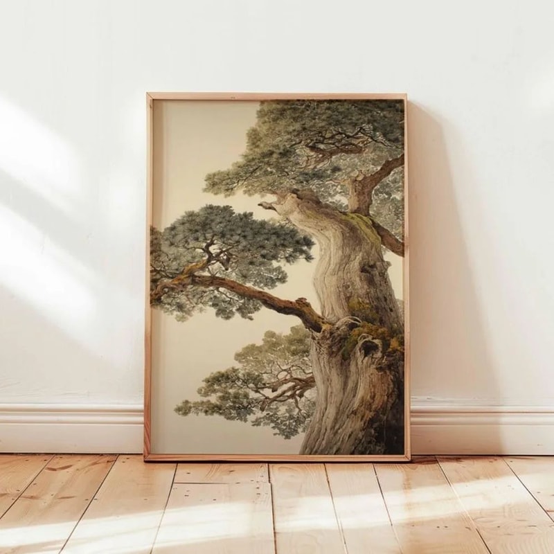 Ancient Pine Tree Canvas Wall Art Japanese Zen Nature Poster For Calm Home Decor 3