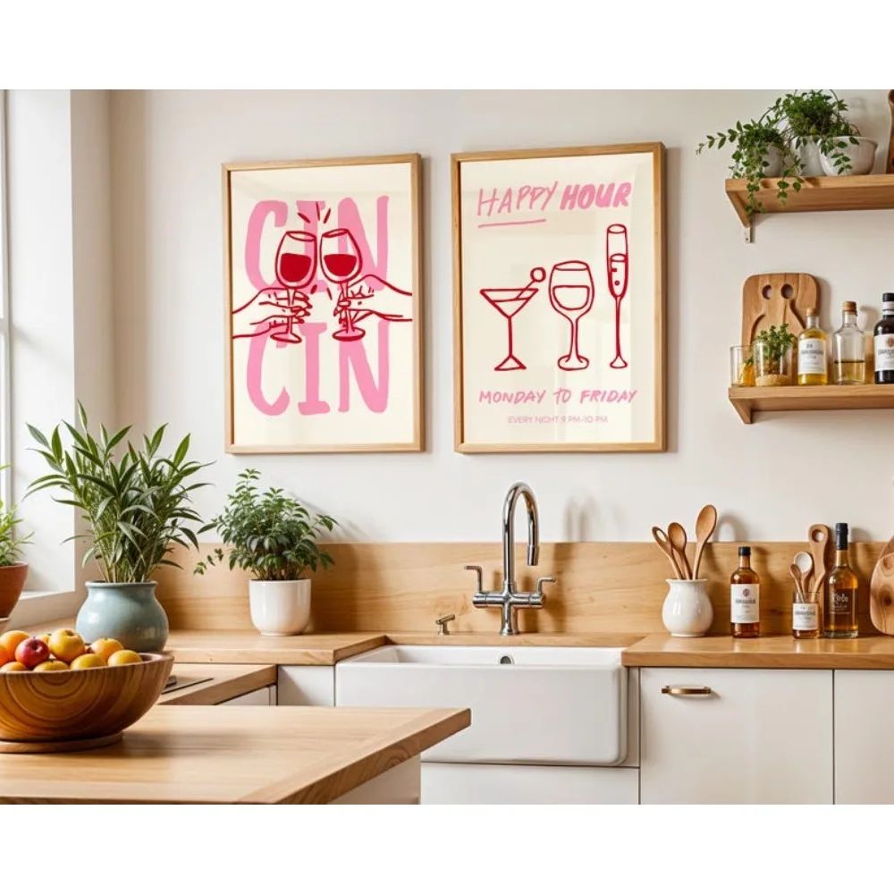Cin Cin Cheers Cocktail Canvas Wall Art Italian Pasta Happy Hour Kitchen Poster 0
