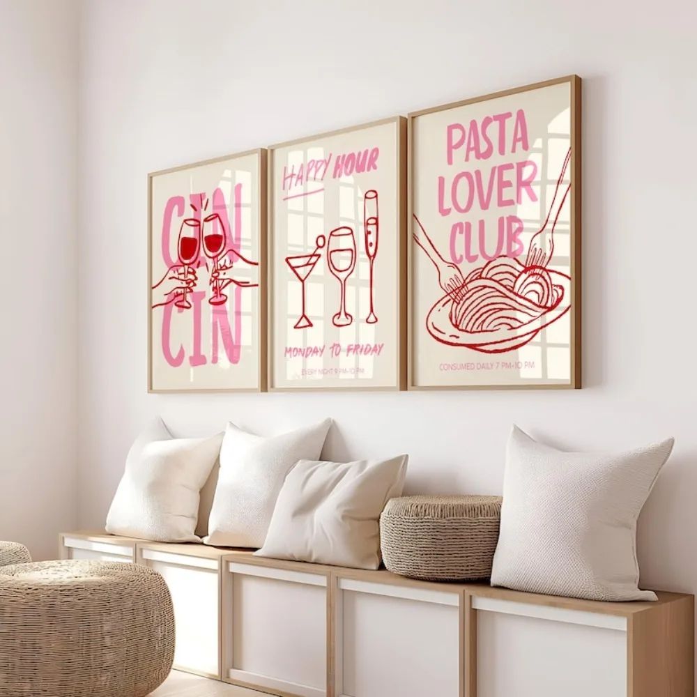 Cin Cin Cheers Cocktail Canvas Wall Art Italian Pasta Happy Hour Kitchen Poster 3