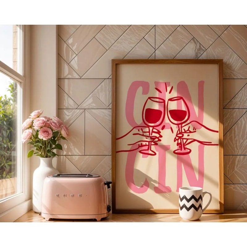 Cin Cin Cheers Cocktail Canvas Wall Art Italian Pasta Happy Hour Kitchen Poster 5