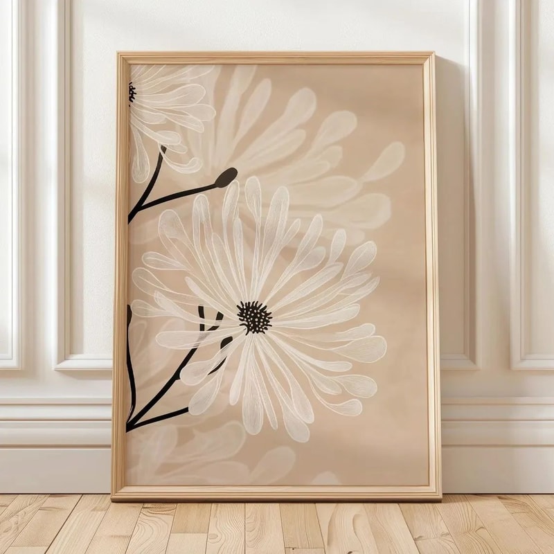 Retro Beige Floral Canvas Wall Art Minimalist Botanical Line Print For Modern Home Decor 6