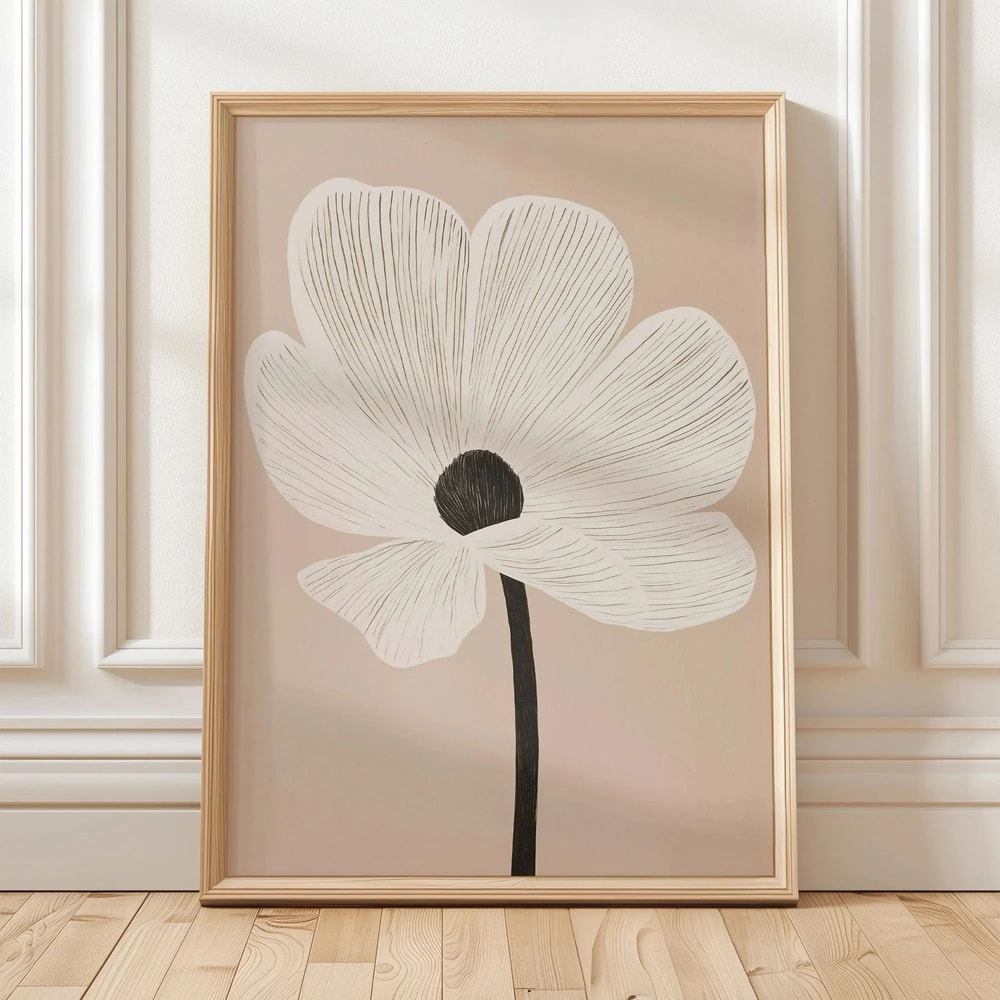 Retro Beige Floral Canvas Wall Art Minimalist Botanical Line Print For Modern Home Decor 7