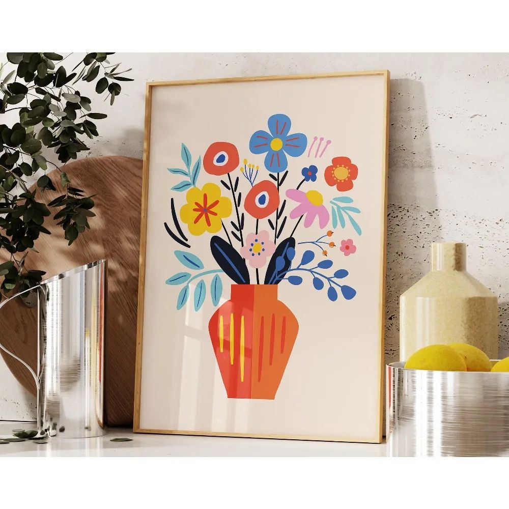 Retro Beige Floral Canvas Wall Art Minimalist Botanical Line Print For Modern Home Decor 11