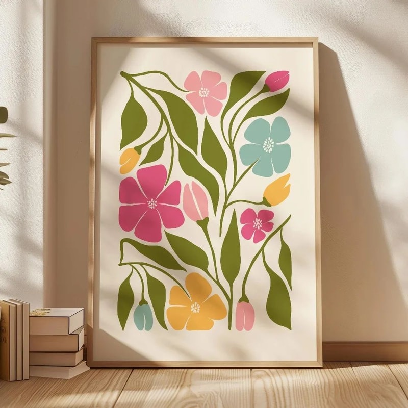 Retro Beige Floral Canvas Wall Art Minimalist Botanical Line Print For Modern Home Decor 19