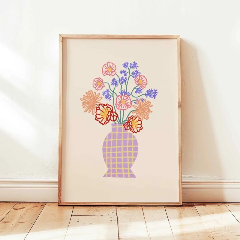 Retro Beige Floral Canvas Wall Art Minimalist Botanical Line Print For Modern Home Decor 24