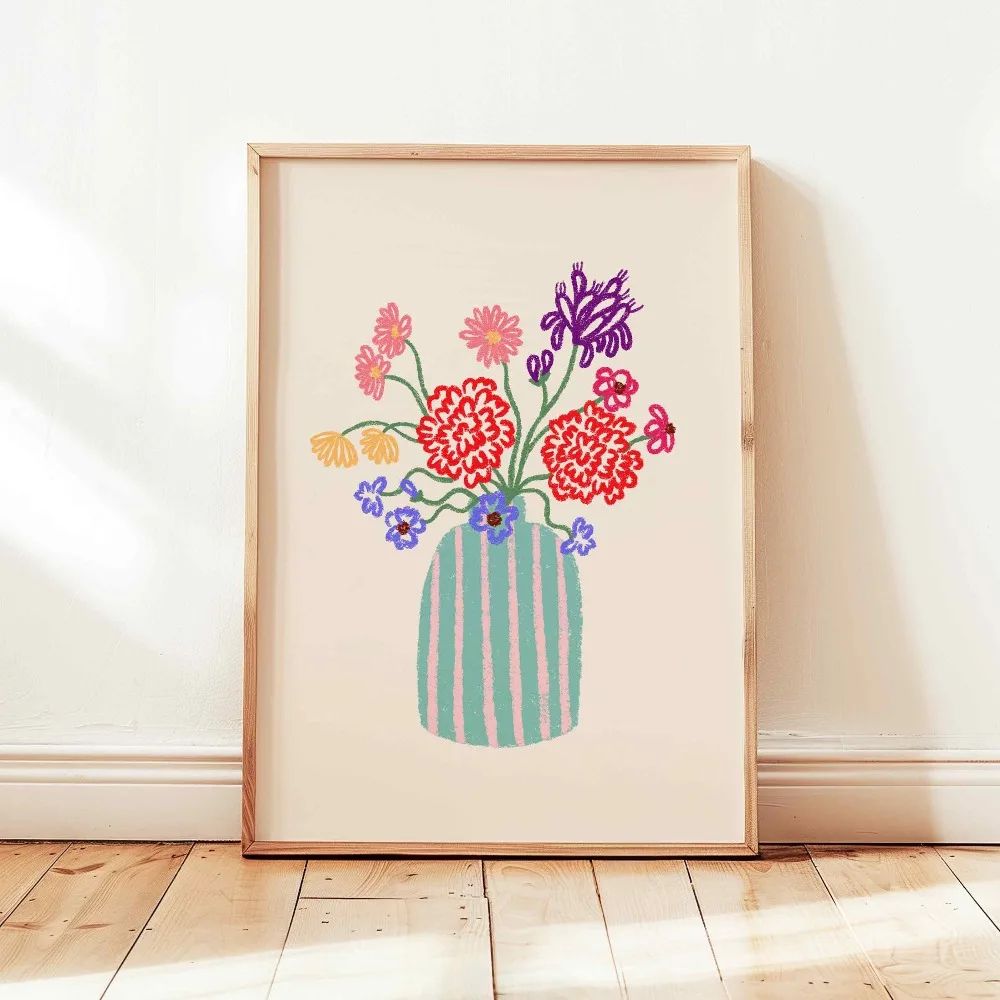 Retro Beige Floral Canvas Wall Art Minimalist Botanical Line Print For Modern Home Decor 25