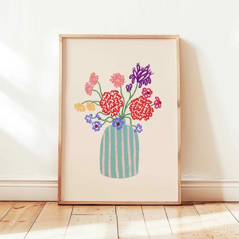 Retro Beige Floral Canvas Wall Art Minimalist Botanical Line Print For Modern Home Decor 25
