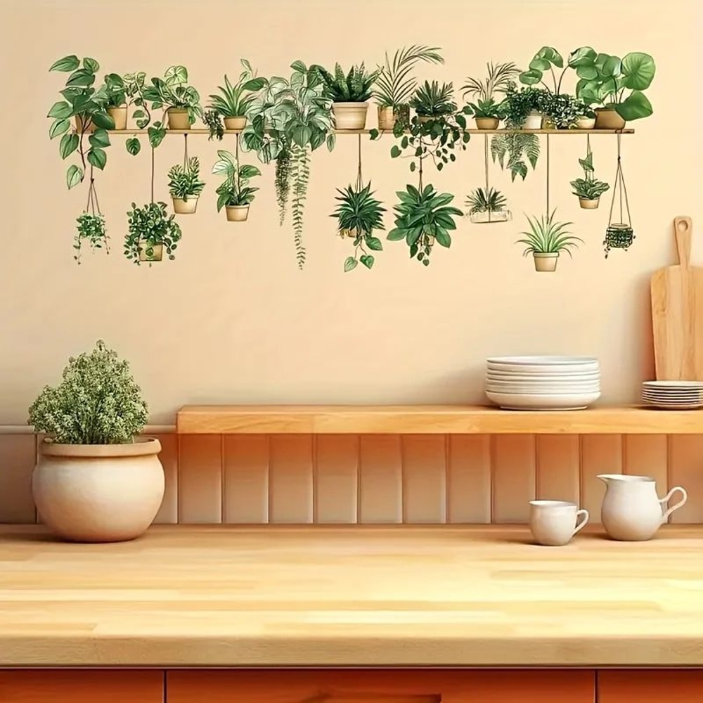 Floral Shelf Wall Stickers Decorative Potted Plant Decals For Living Room Bedroom 1