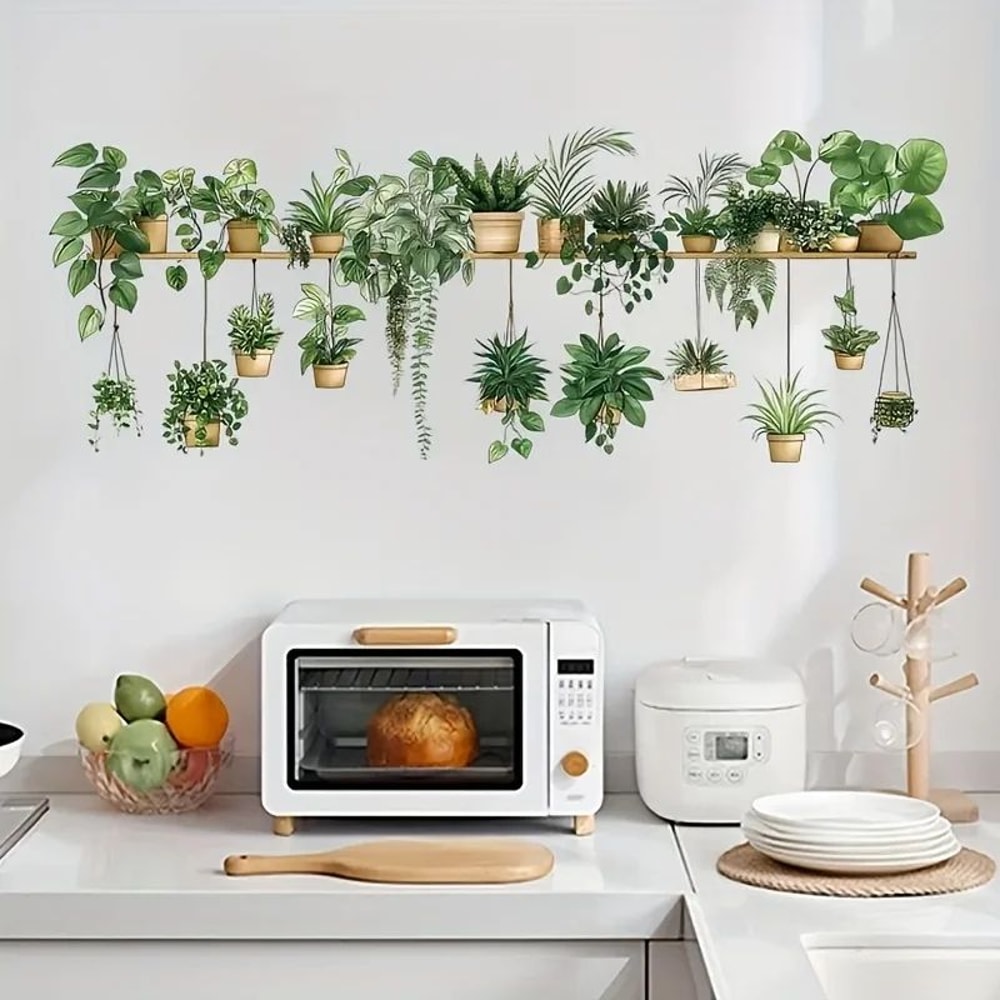 Floral Shelf Wall Stickers Decorative Potted Plant Decals For Living Room Bedroom 2