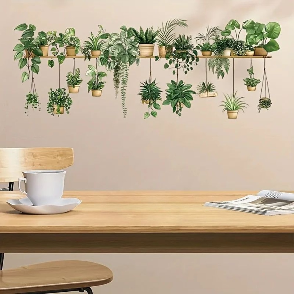 Floral Shelf Wall Stickers Decorative Potted Plant Decals For Living Room Bedroom 5