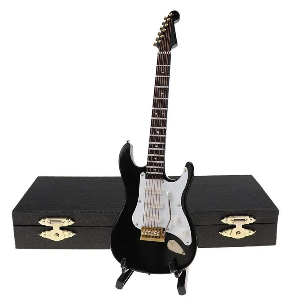 Mini Electric Guitar Model Ornament Wooden Musical Instrument Collectible Decor 9